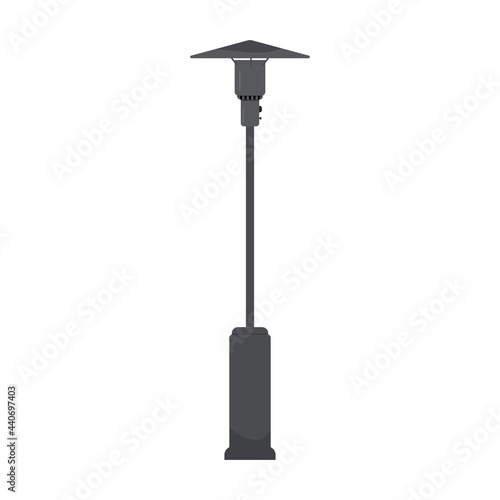 Flat vector illustration of outdoor patio street heater lamp with propane. Isolated on white background.