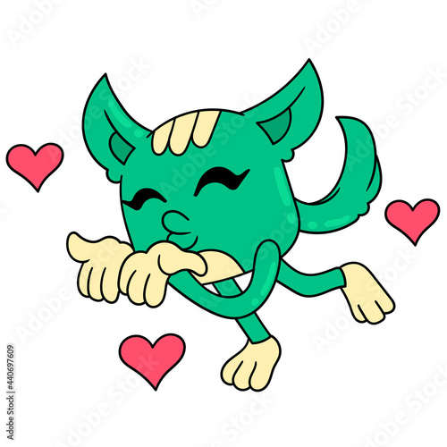 cat romance is kissing away when in love, doodle icon image kawaii
