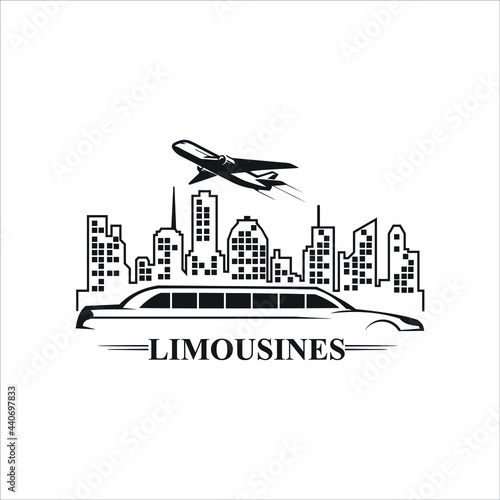 Valokuva limousines with tall building and plane logo