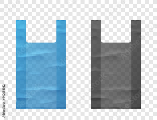 Empty disposable plastic shopping pr trash garbage bags with handles isolated