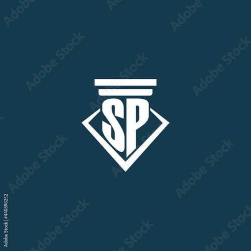 SP initial monogram logo for law firm, lawyer or advocate with pillar icon design