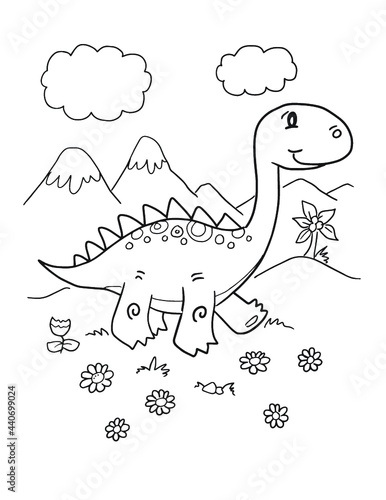 Cute Dinosaur Coloring Page Vector Illustration Art