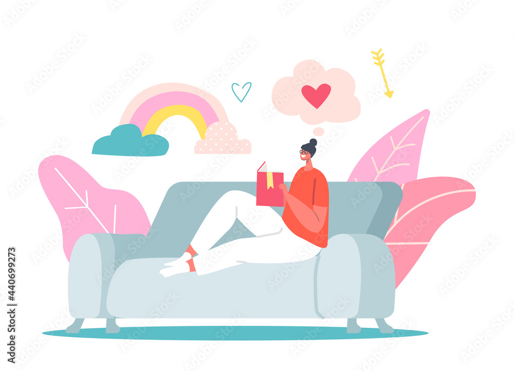 Girl Sitting on Couch Writing in Pink Diary about Love and Life Moments. Character Put Notes, Write Memoirs in Notebook