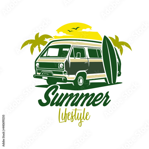 Campervan Summer Surfing Vector Isolated