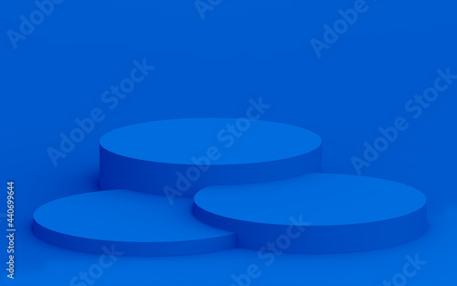 Abstract 3d blue color cylinder podium minimal studio background.