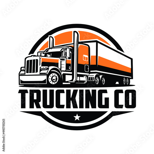 Trucking company circle logo vector isolated. Semi Truck 18 wheeler badge logo 