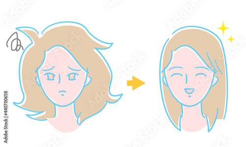 くせ毛　寝ぐせ　天然パーマ　髪型　イラスト素材