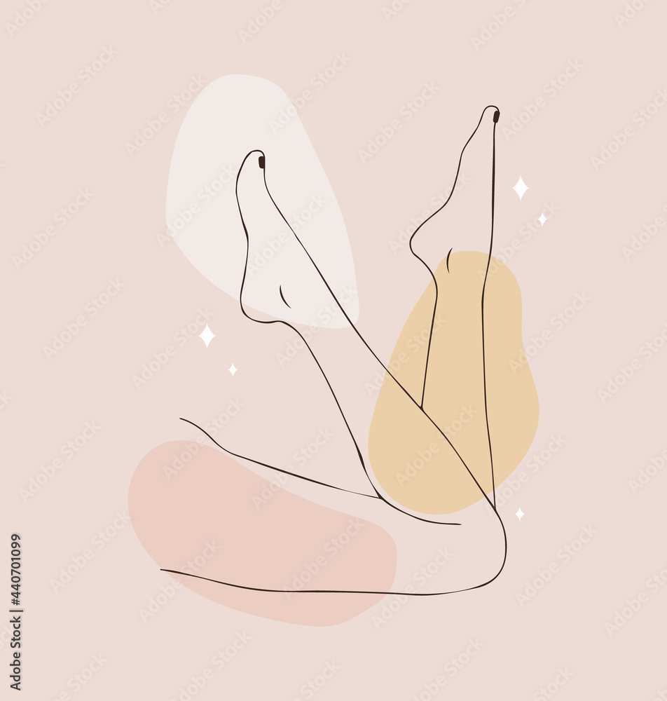 Hair removal. Linear female smooth legs. Woman body care. Vector Illustration of elegant feet in a trendy minimalist style. Epilation, beauty and health concept. - obrazy, fototapety, plakaty 