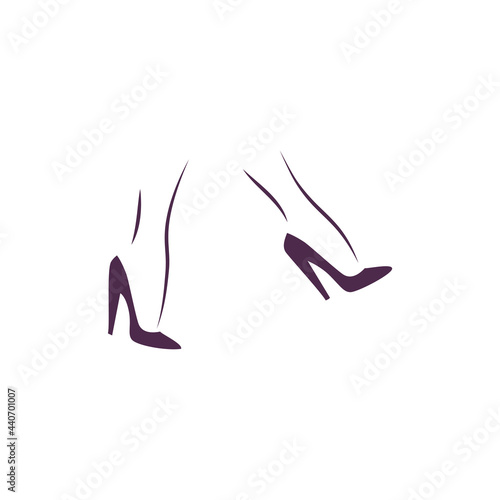 Beautiful hand drawn woman foot on high heels shoes silhouette isolated. Vector flat illustration. For emblem, tag, logo, banner etc.