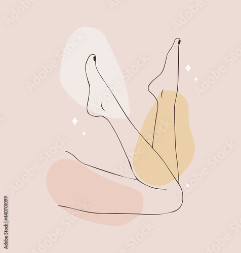 Hair removal. Linear female smooth legs. Woman body care. Vector Illustration of elegant feet in a trendy minimalist style. Epilation, beauty and health concept.