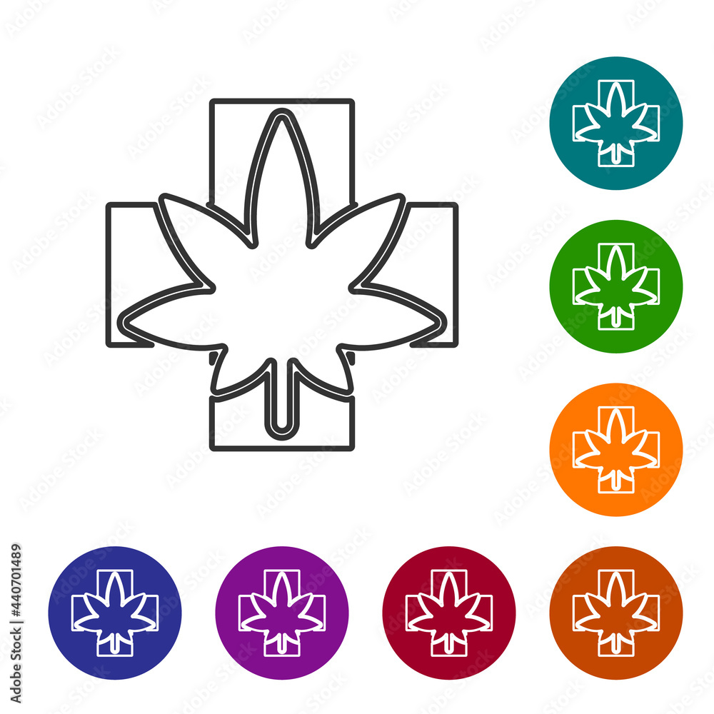 Black line Medical marijuana or cannabis leaf icon isolated on white background. Hemp symbol. Set icons in color circle buttons. Vector Illustration Black line Medical marijuana or cannabis leaf icon isolated on white background. Hemp symbol. Set icons in color circle buttons. Vector Illustration