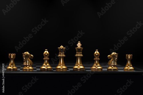 Row of Chess piece used in playing the game of chess. Business play role stand for strong teamwork ready for fight concept. photo