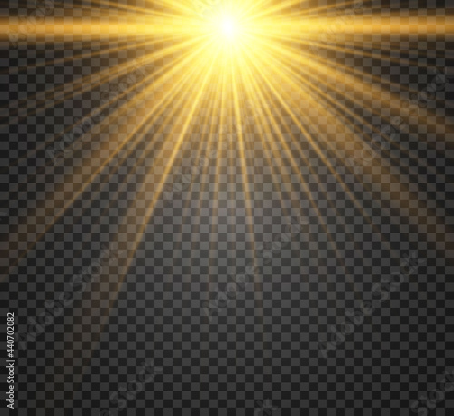 Special lens flash, light effect. The flash flashes rays and searchlight. illust.White glowing light. Beautiful star Light from the rays. The sun is backlit. Bright beautiful star. Sunlight. Glare.	
