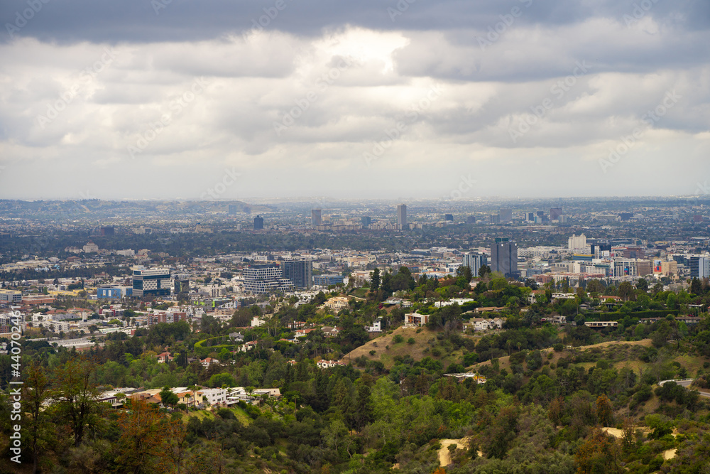 Panoramic view of downtown skyline from Griffith park, Los Angeles