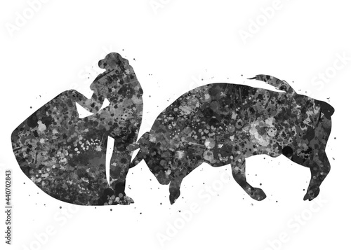 Foto Bullfighting sport black and white watercolor art, abstract sport painting