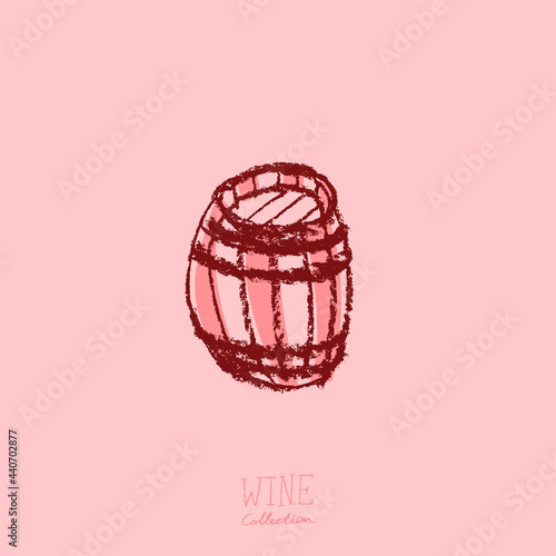 Wine barrel doodle. Winery sign template. Hand drawn pencil illustration for Wine shop and store symbol with crayon texture. Emblem for vineyard, insignia biodynamic wines, grape festival, bar logo.