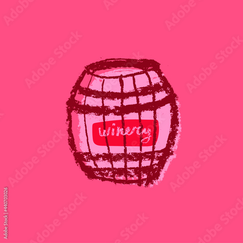 Wine barrel drawing. Winery sign template. Hand drawn pencil illustration for Wine shop and store symbol with crayon texture. Emblem for vineyard, insignia biodynamic wines, grape festival, bar logo.