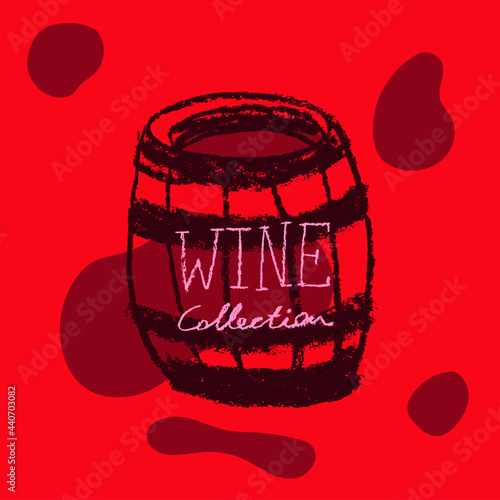 Wine barrel doodle. Winery sign template. Hand drawn pencil illustration for Wine shop and store symbol with crayon texture. Emblem for vineyard, insignia biodynamic wines, grape festival, bar logo.