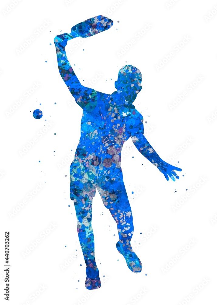 Pickleball sport blue watercolor art, abstract painting. sport art