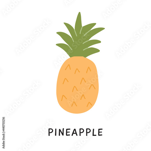 Pineapple isolated on white background. Simple exotic whole fruit icon. Colored flat vector illustration.