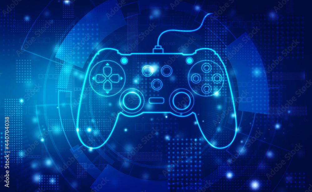 Retro gamepad controller hologram on digital background. 5G, gaming, play,  pad and online game abstract concept background Stock Illustration | Adobe  Stock