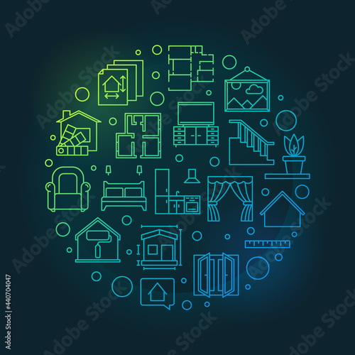 Home Interior Decoration round line vector colored banner