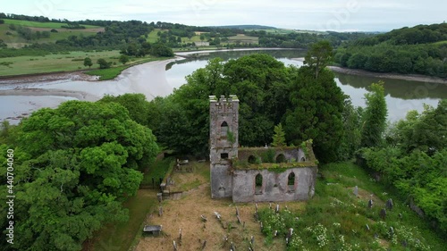 Aerial view of the Templemichael Church and Castle in county Waterford, Ireland photo