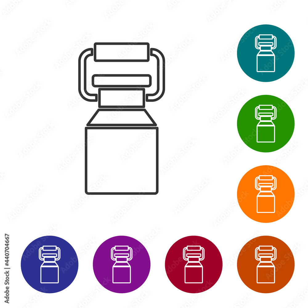 Black line Can container for milk icon isolated on white background. Set icons in color circle buttons. Vector Black line Can container for milk icon isolated on white background. Set icons in color circle buttons. Vector