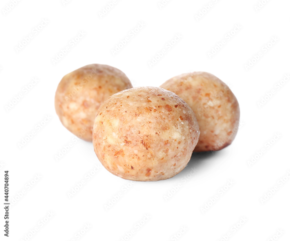 Delicious sweet chocolate candies on white background