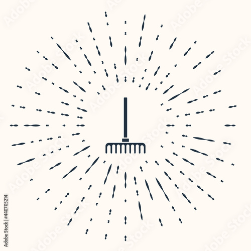 Grey Garden rake icon isolated on beige background. Tool for horticulture, agriculture, farming. Ground cultivator. Abstract circle random dots. Vector