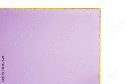 Lilac fine texture of genuine leather. Close-up edge isolated at white background