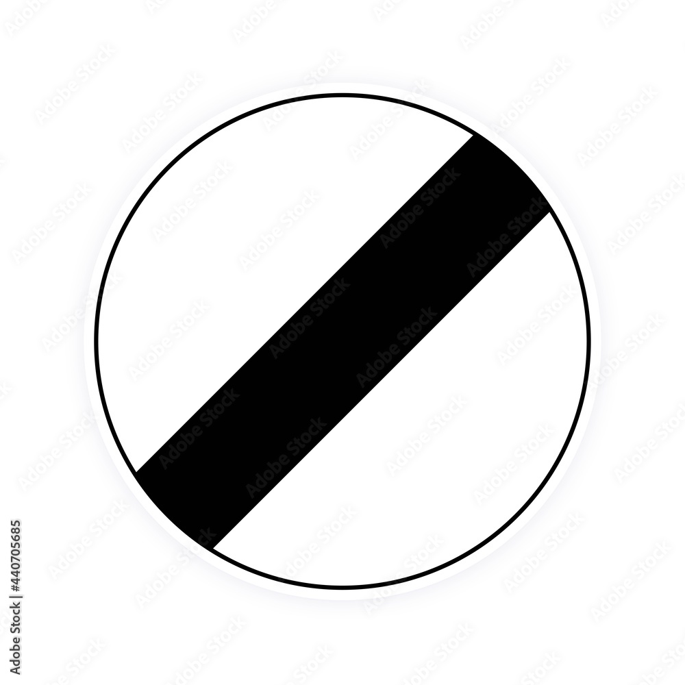 National UK round traffic derestriction sign flat style design vector illustration. White circle board with black stripe icon. End of prohibition traffic sign. National UK round traffic derestriction sign flat style design vector illustration. White circle board with black stripe icon. End of prohibition traffic sign.