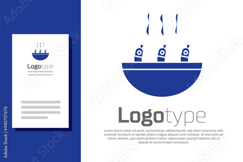Blue Soup with shrimps icon isolated on white background. Tom yum kung soup. Logo design template element. Vector.