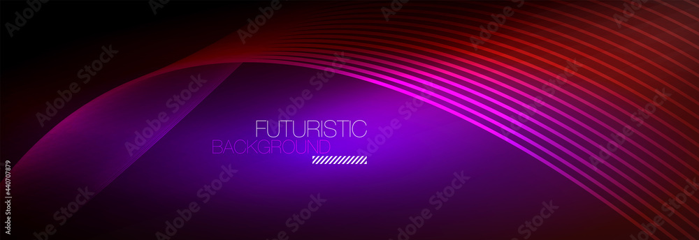 Abstract neon glowing light in the dark with waves. Shiny magic energy and motion concept, vector abstract wallpaper background Abstract neon glowing light in the dark with waves. Shiny magic energy and motion concept, vector abstract wallpaper background