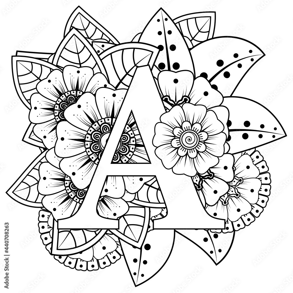 Mehndi flower for henna, mehndi, tattoo, decoration. decorative ornament in ethnic oriental style. doodle ornament. outline hand draw illustration. coloring book page. Mehndi flower for henna, mehndi, tattoo, decoration. decorative ornament in ethnic oriental style. doodle ornament. outline hand draw illustration. coloring book page.