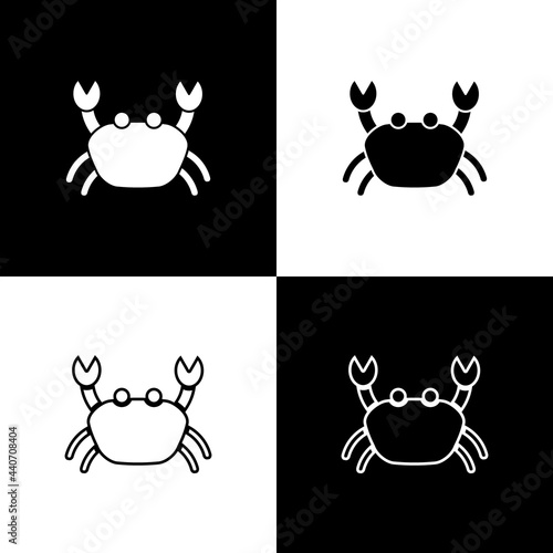 Set Crab icon isolated on black and white background. Vector.