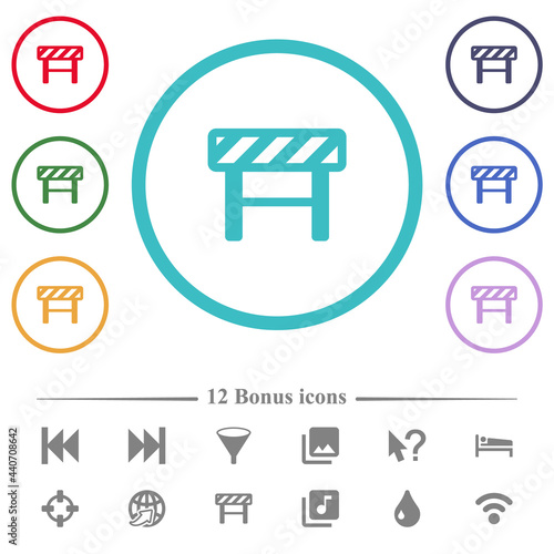 Construction barrier flat color icons in circle shape outlines