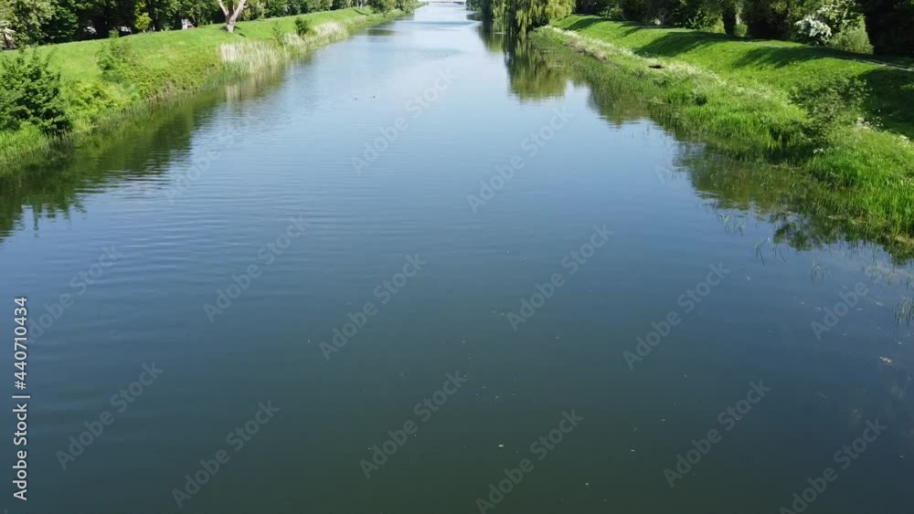 Countryside Lake River Drone Aerial with Flying Birds Countryside Lake River Drone Aerial with Flying Birds