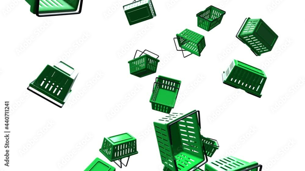 Green plastic shopping baskets on white background.
Loop able abstract animation for background.
Green plastic shopping baskets on white background.
Loop able abstract animation for background.