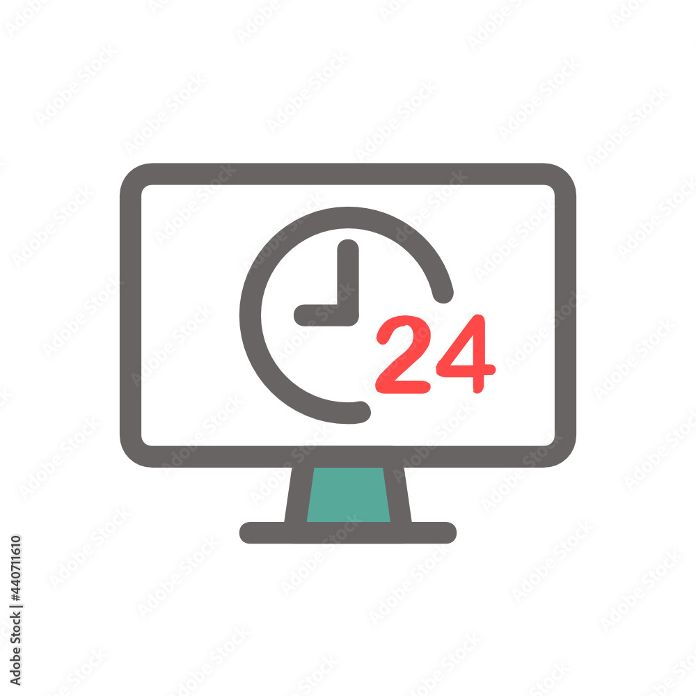 Online shopping 24 hours filled outline icon. Online shopping 24 hours filled outline icon.