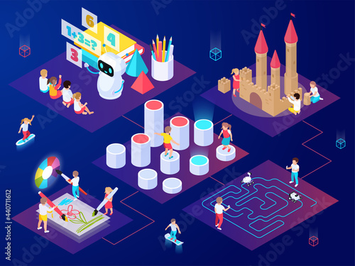 Isometric Futuristic Playground Composition