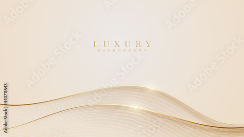 Elegant pastel light brown abstract background combined with golden line curve elements. modern luxury design template vector illustration.