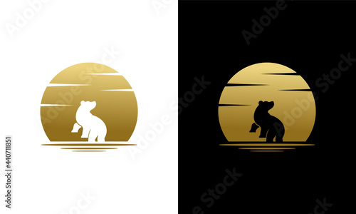 Illustration vector graphic of design logo silhouette Beauty Howling bear and Golden Moon