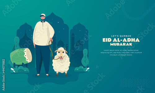 Let's qurban to celebrate of happy eid al-adha on islamic background concept