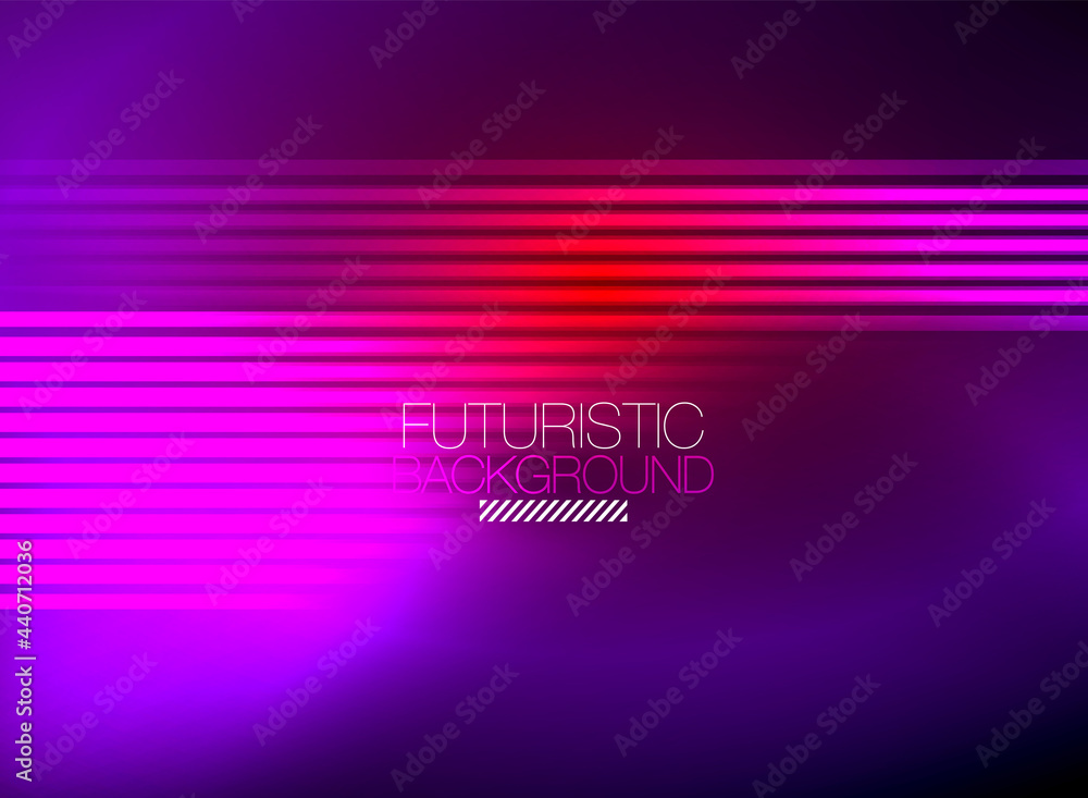 Bright neon color techno abstract background, shiny glowing neon lines in the dark background