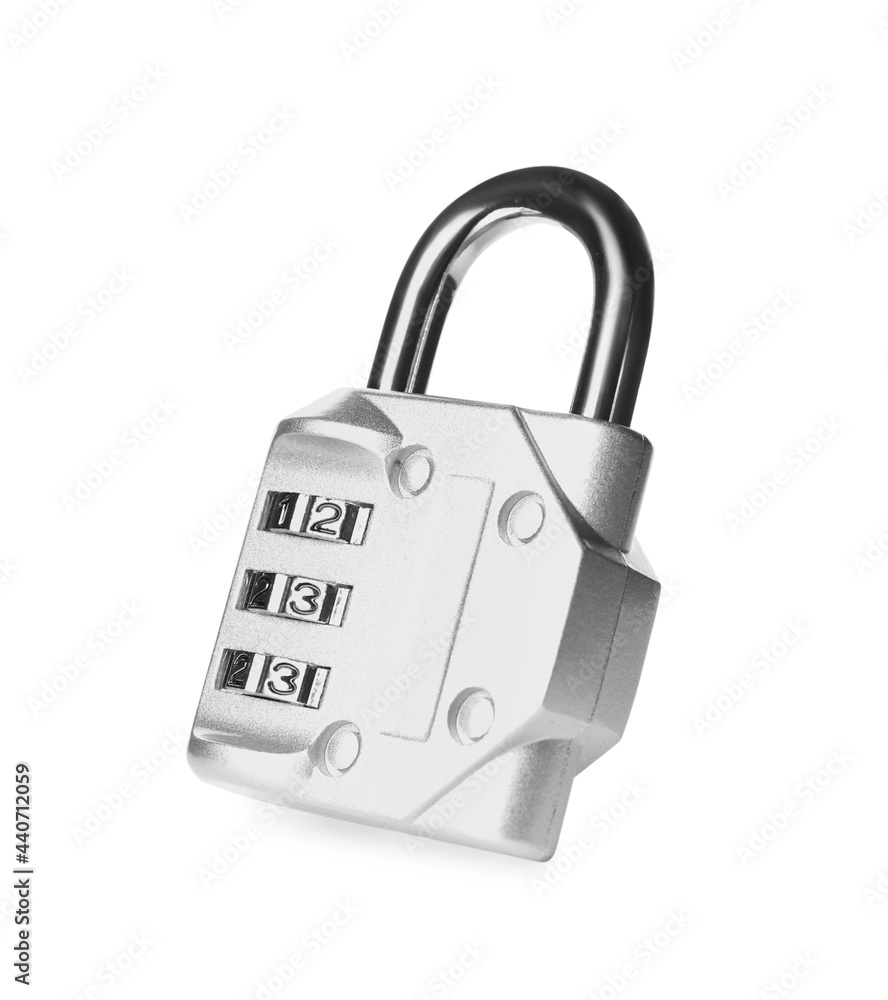 Steel combination padlock isolated on white. Safety concept Steel combination padlock isolated on white. Safety concept