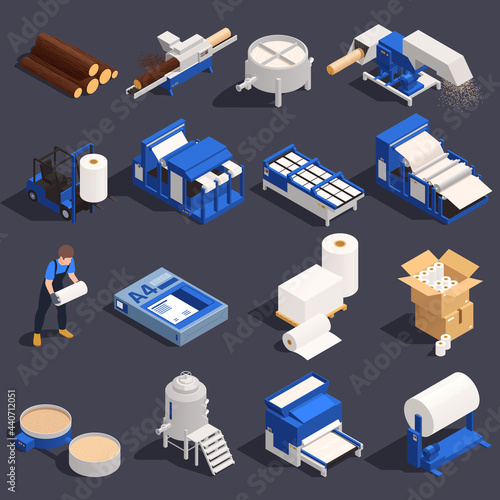 Paper Production Isometric Icon Set
