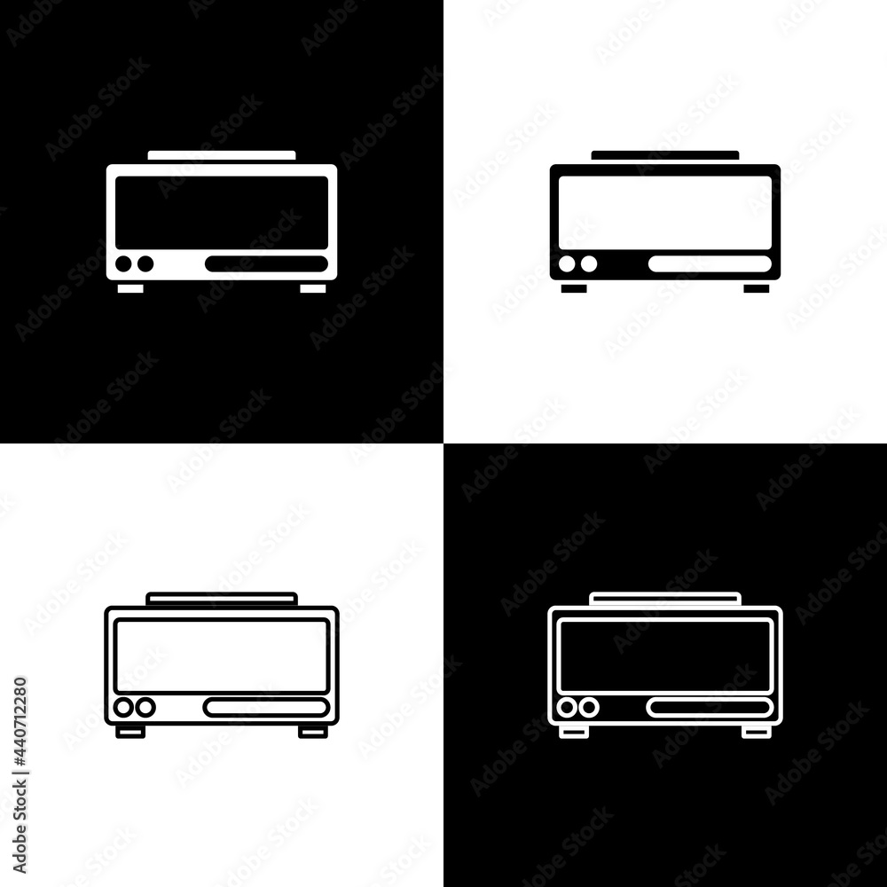Set Digital alarm clock icon isolated on black and white background. Electronic watch alarm clock. Time icon. Vector Set Digital alarm clock icon isolated on black and white background. Electronic watch alarm clock. Time icon. Vector