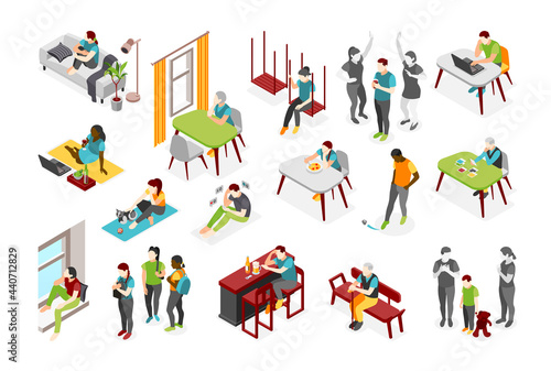 Loneliness Isometric Icons Set