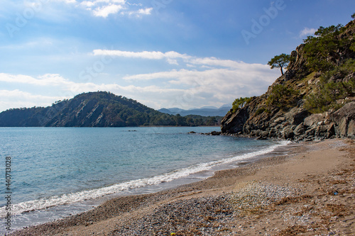 The foam strip of the coastline in the Mediterranean Sea